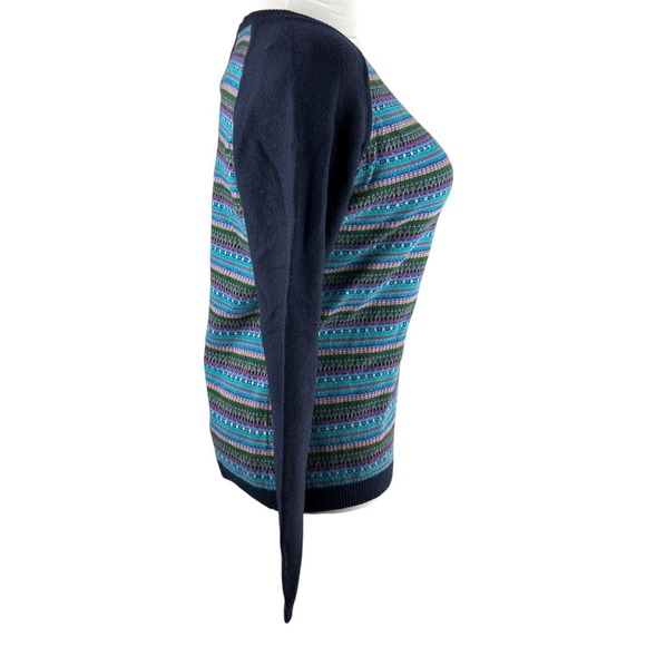 Talbots Fair Isle Lambswool Blend Sweater Navy Multi Stripe Zip Back Size Large - Picture 7 of 14